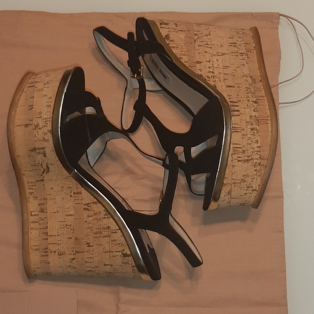 Miu Miu black suede upper wedge sandal - Picture 8 of 11